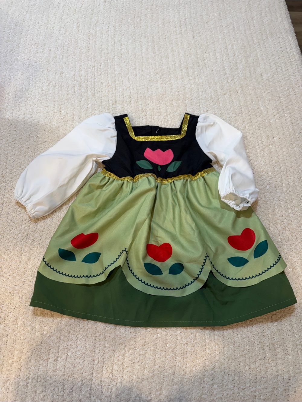 Princess Anna Frozen inspired Green & White Princess Flower Dress.